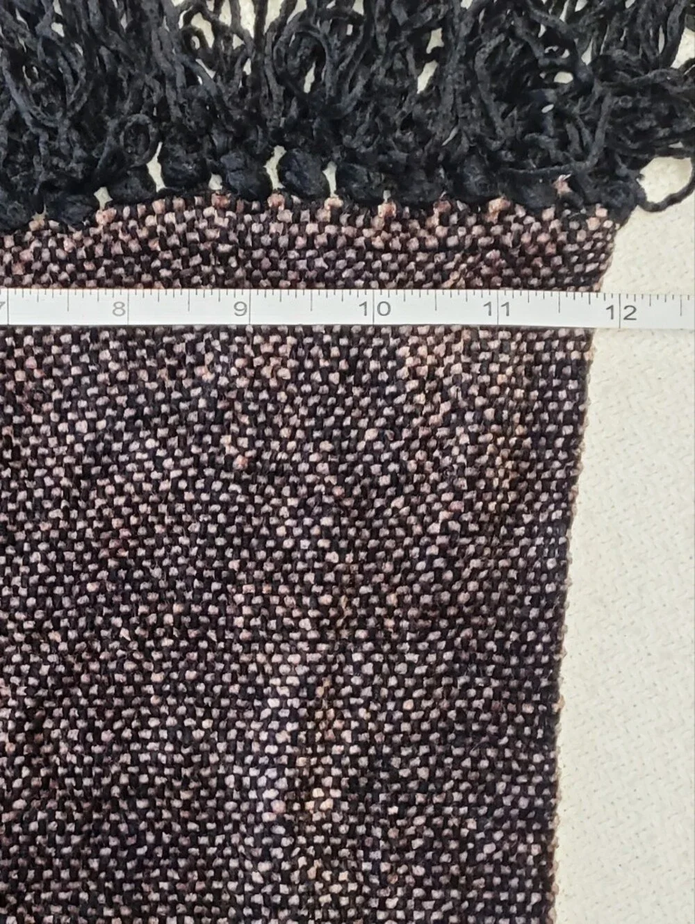 Vintage Holt Renfrew Chenille Viscose Fringe Scarf Brown Pink Tweed Wrap